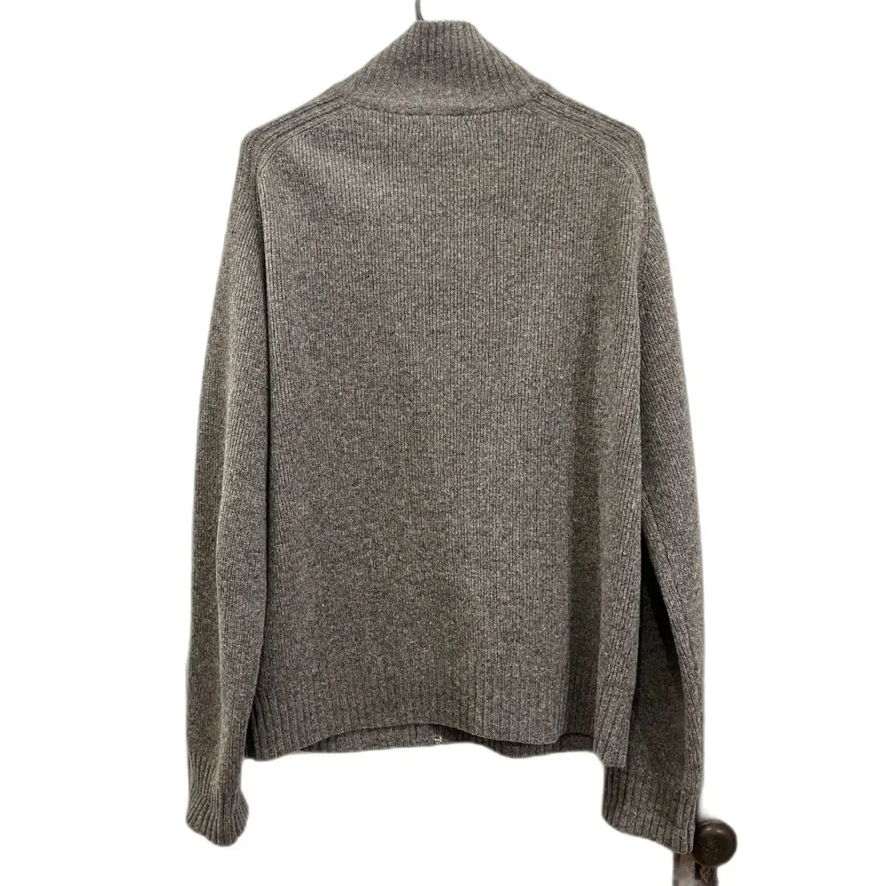 J. CREW Gray 100% Lambs Wool 1/4 Zip Pullover Sweater Top  Mens Size Large